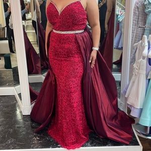 Johnathan Kayne Stretch Lace Dress with Overskirt